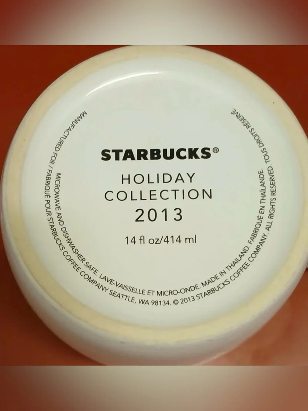 2013 Starbucks Holiday Collection Ceramic Coffee Cup Mug 14oz